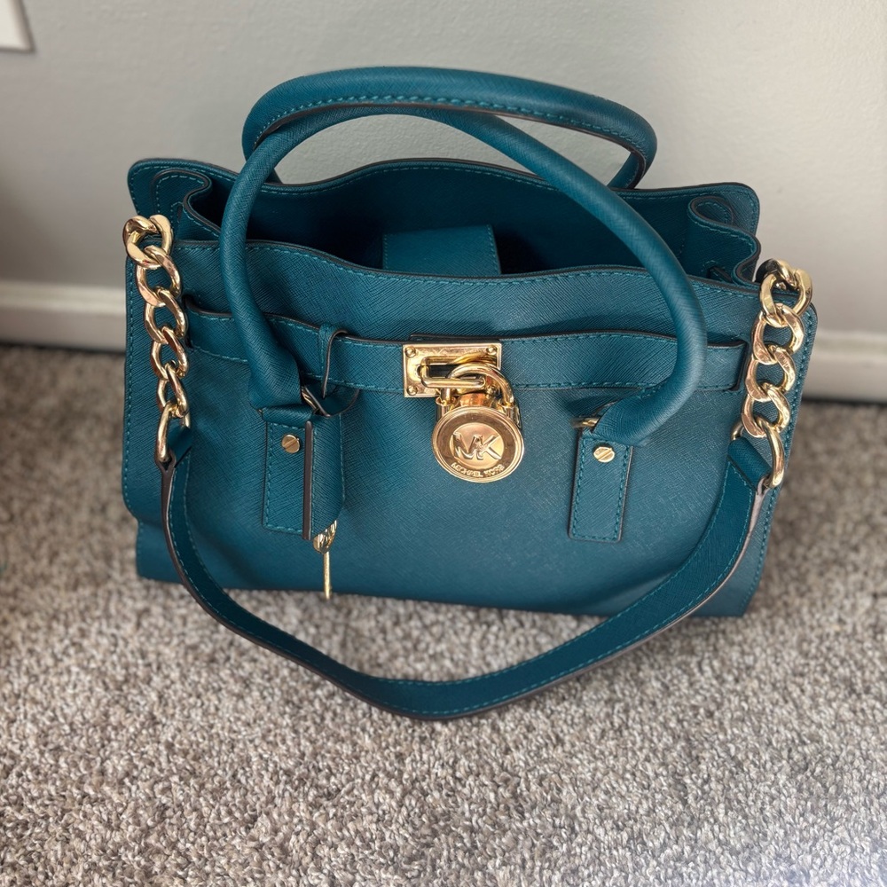 Michael Kors Teal and Gold Chain Bag